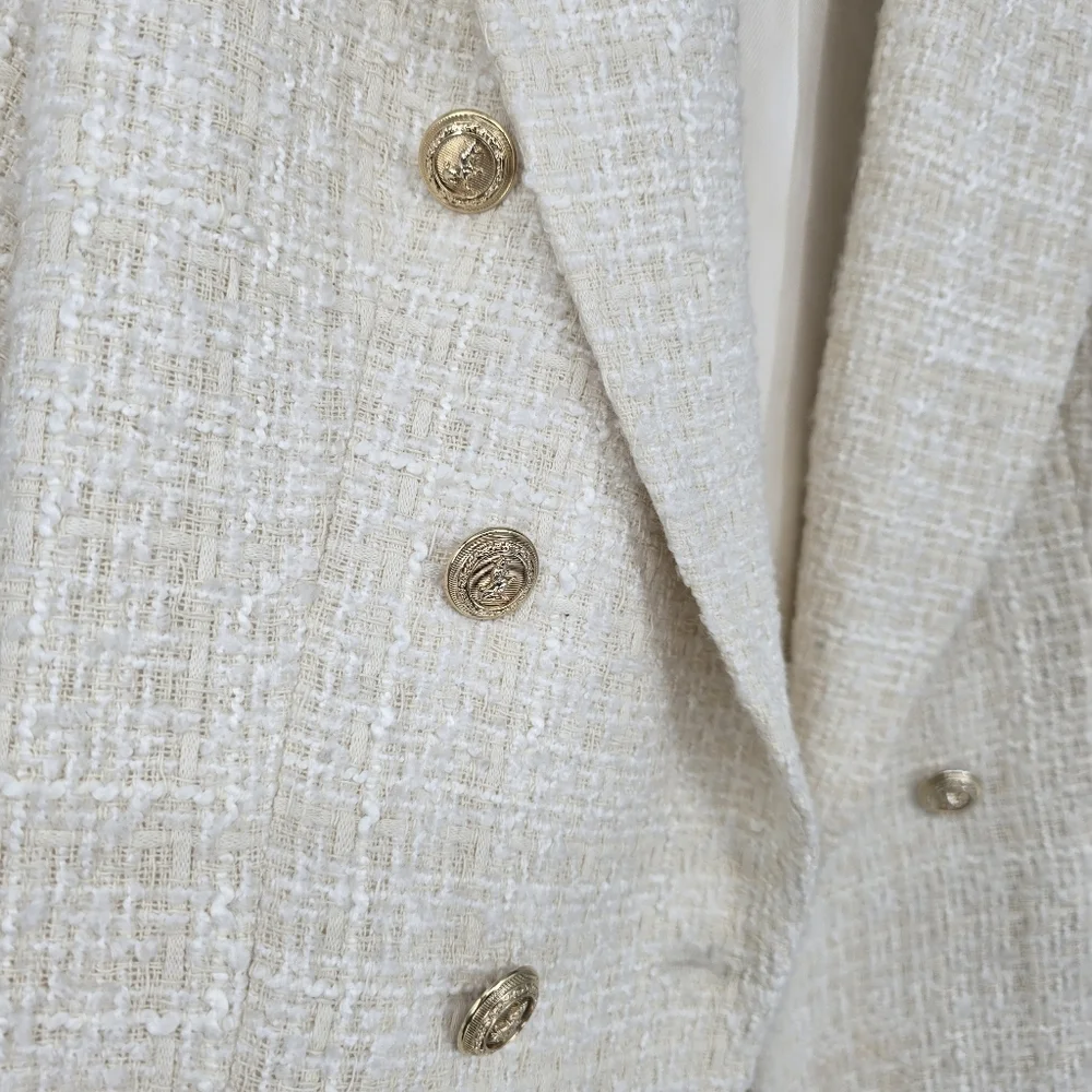 Zara cream tweed Double-Breasted Blazer - Picture 8 of 11